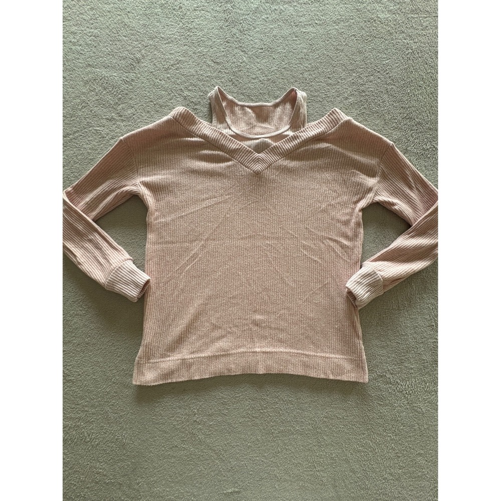Saturday Sunday Anthropologie Pink Ribbed Layered V-Neck Knit Top Small